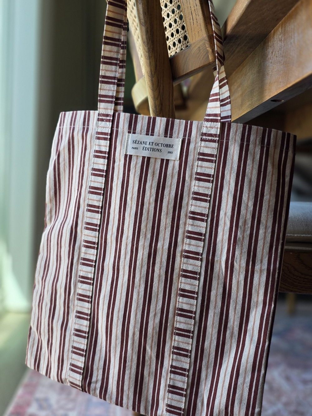 Sézane Red and Cream Striped Canvas Tote
